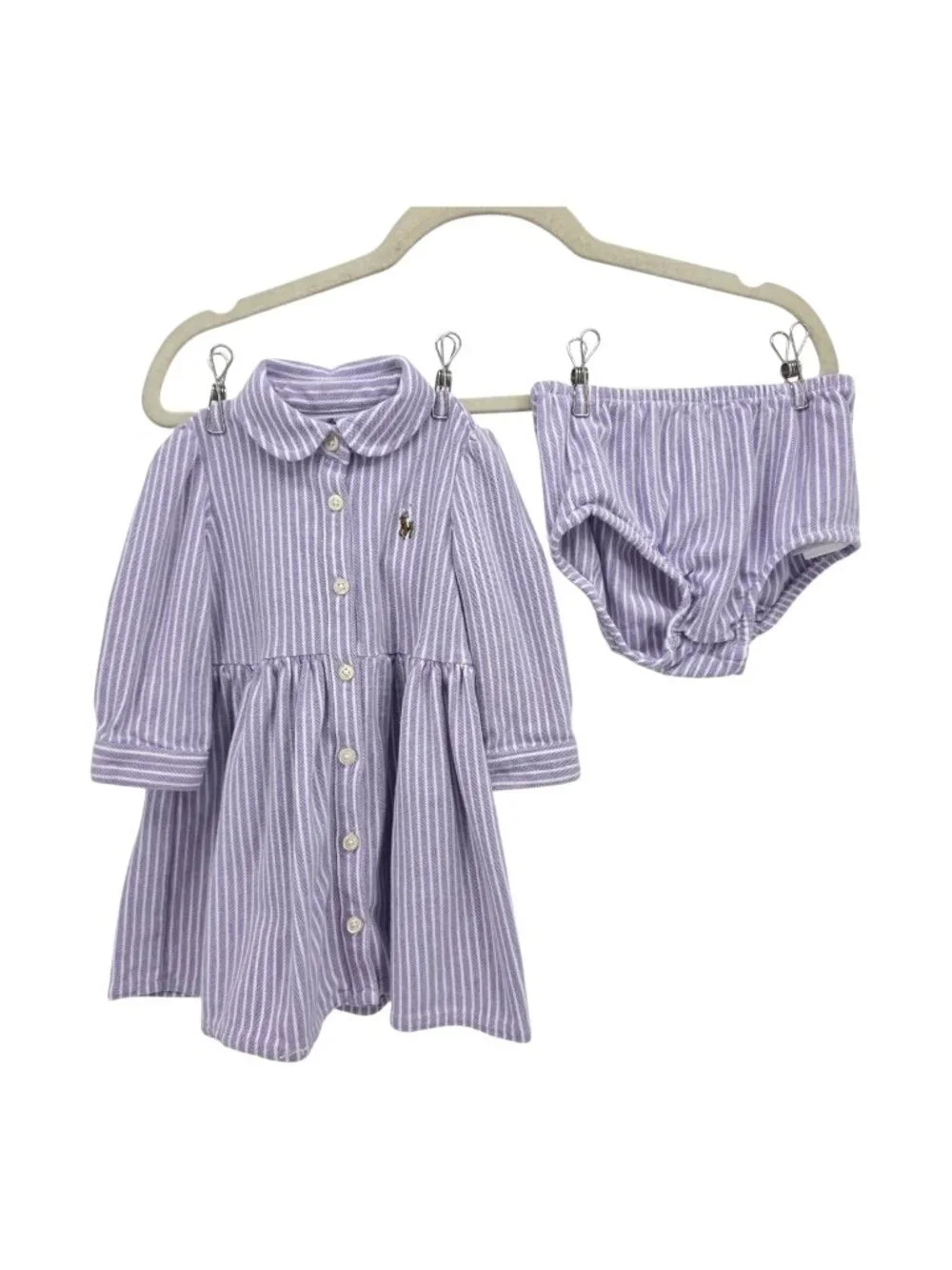 Ralph Lauren Baby 6M Dress Bottoms Striped Chambray Purple White Pony Logo